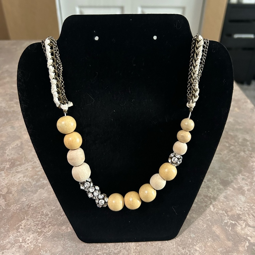 Urban Outfitters Bohemian Wood Bead Rhinestone Necklace
